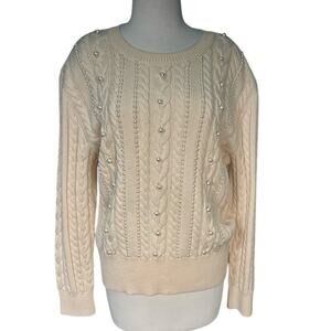ESCADA by MARGARETHA LEY 100% New Wool Size 42 Cream Tight Knit With Pearls